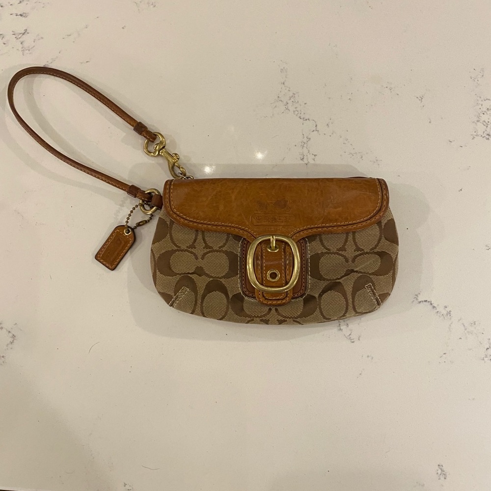 Coach Bleecker Jacquard Wristlet- Leather Flap